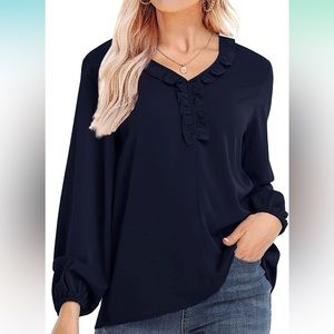 Ruffled V-Neck Bell Sleeve Top Chiffon Shirt